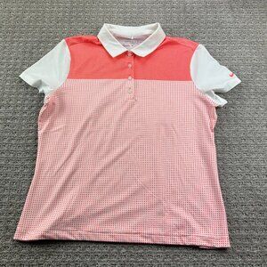 Nike Golf Tour Performance Shirt Women Large L White Orange Polka Dots Sporty